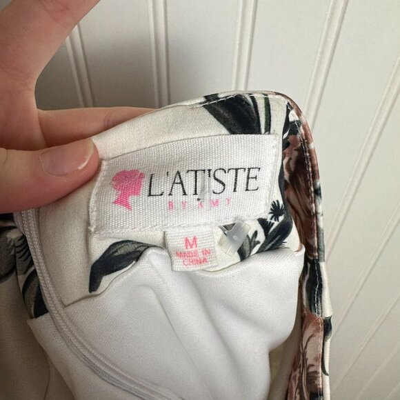 L ' Atiste By Amy white floral hi low midi skirt ruffle hem size medium H37 - Picture 4 of 6